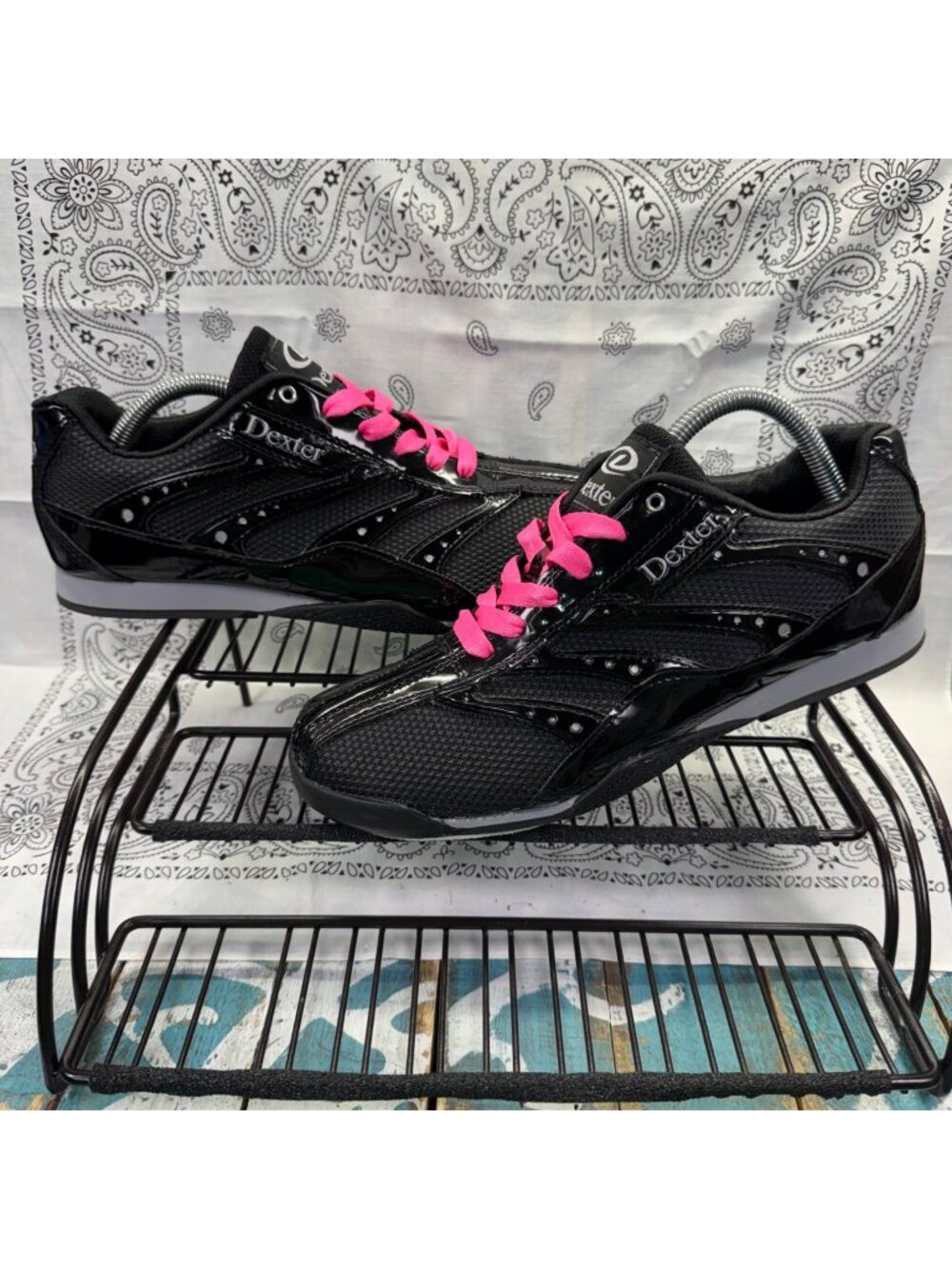 Dexter HEIDI Slide-Rite Bowling Shoes Black Mesh / Patent Women Sz 9 M